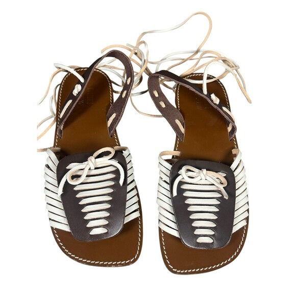 J.Crew Mohrowe Italian Leather Lace-Up Gladiator Sandals Brown White Sz 7 - Picture 2 of 12